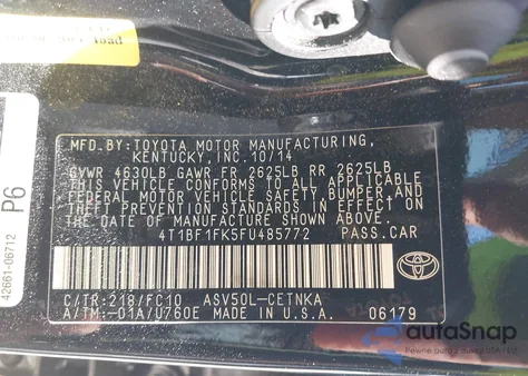 2015 Toyota Camry Le from USA, damaged, VIN 4T1BF1FK5FU485772